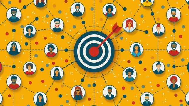 Colorful graphic depicting a target with diverse people icons connected by lines on a yellow background