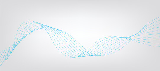 Vector abstract background with dynamic blue waves, lines and particles.	
