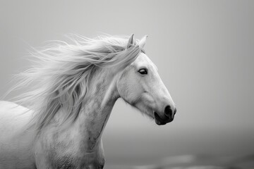 Obraz premium Icelandic horse portrait with mane blowing in the wind, showcasing the breed's natural beauty and spirit.