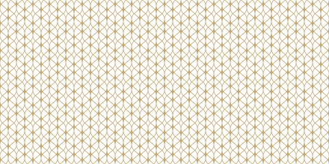 Vector mesh seamless pattern. Abstract golden minimal background with thin wavy lines, delicate lattice, texture of lace, weaving, net. Luxury gold and white repeated design for decor, cover, print