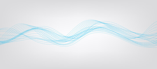 Vector abstract background with dynamic blue waves, lines and particles.	
