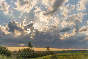 Rain clouds over crop fields in southern Brazil
