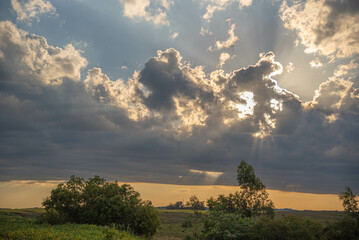 Rain clouds over crop fields in southern Brazil