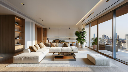 The Luxury Living Room / Extravagant Luxury Home / Soft Beige with White Walls / Opulent Interior Design in Contemporary Mansion with Expansive Spaces and Designer Furnishings