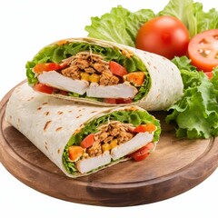meat, tomato and lettuce burritos
