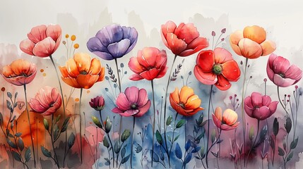 Watercolor of colorful spring.