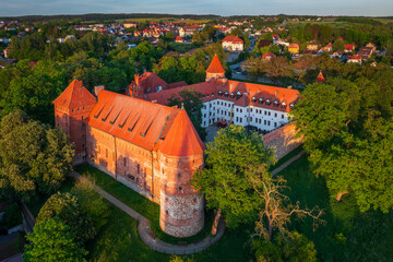 Aerial scenery with the Teutonic Castle in Bytow, a former stronghold for Pomeranian dukes. Poland
