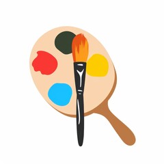 Vibrant Sketch of Paintbrush Resting on Artist’s Palette Against a White Background