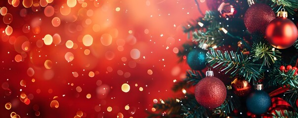 Christmas tree with colorful decorations on red background