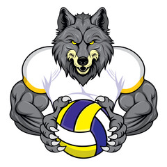 wolf volleyball mascot vector illustration design