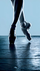 a close-up shot of a ballerina in toe shoes