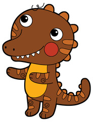 cartoon scene with happy funny dinosaur  dino lizard dragon kid  child having fun playing kindergarten isolated background illustration