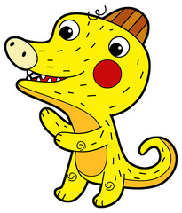 cartoon scene with happy funny dinosaur  dino lizard dragon kid  child having fun playing kindergarten isolated background illustration