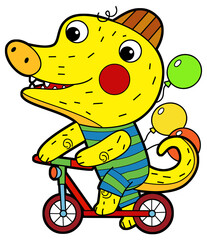 cartoon scene with happy funny dinosaur  dino lizard dragon kid  child having fun playing kindergarten isolated background illustration