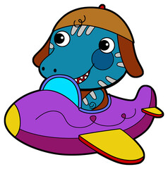 cartoon scene with happy funny dinosaur  dino lizard dragon kid  child having fun playing kindergarten isolated background illustration