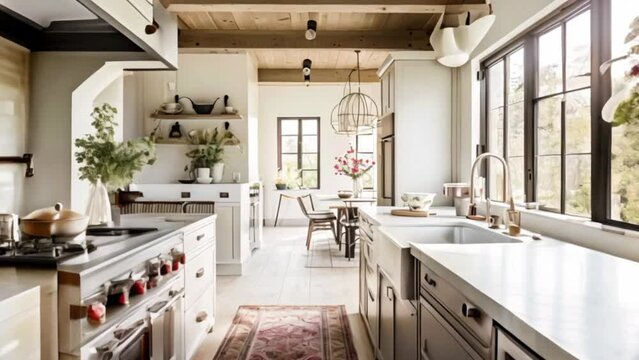 Cottage kitchen decor, interior design and country house, wooden in frame kitchen cabinetry, sink, stove and stone countertop, English countryside style idea