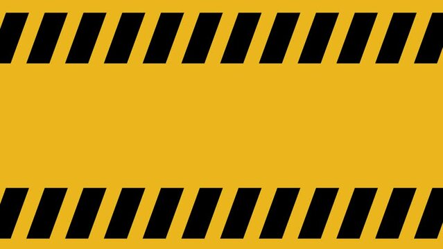 Warning tape and police line animation. Black and yellow line striped animation. Warning danger tape 4k animation.