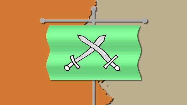 Crossed swords on flag icon animation. Battle swords, executioner swords, Medieval weapon concept animation on battle map.