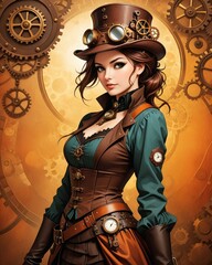 Steampunk Girl with Gears and Clockwork