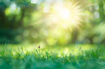 Obraz premium Blurred Summer Nature Background with Sun Rays and Grass