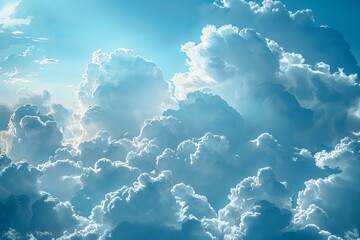 An airplane flying through the sky filled with fluffy clouds
