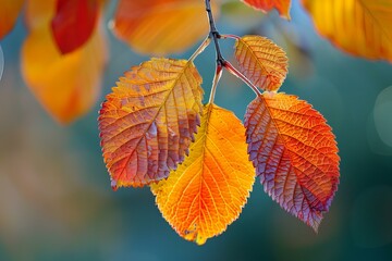 Fototapeta premium Leaves of a tree with bright orange and yellow hues