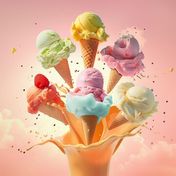 Lots of delicious and beautiful ice cream. Summer dessert. Poster, menu