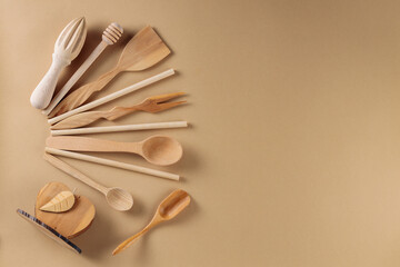 Wooden Utensils and Eco-Friendly Kitchenware, Sustainable Living Essentials, Copy Space