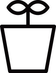 鉢植えと発芽の黒の線画イラスト