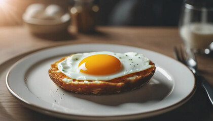 Sunny side up egg on the plate.