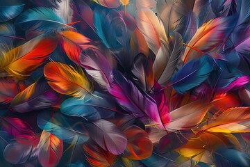 Floating abstract feathers in a kaleidoscope of colors
