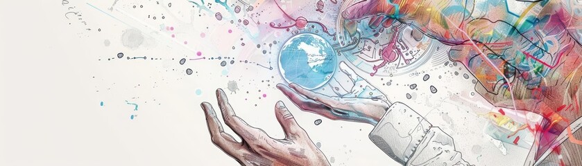 Obraz premium A sketch illustration on a white background showing detailed hands holding a glowing light bulb with a checkmark