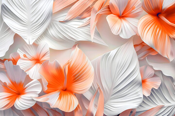 Orange and white tropical leaves background