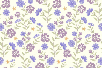 Blue floral wallpaper pattern seamless embroidery textured Ikat minimal vintage ethnic blue flowers design hand drawn vector illustration.