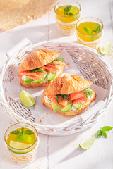 Golden and healthy french croissant in spring morning.