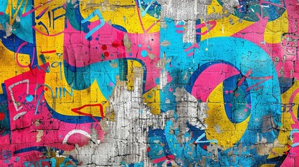 Obraz premium Seamless Graffiti Pattern on Weathered Concrete Wall: Vibrant Urban Art