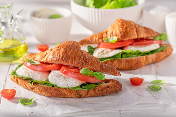 Fresh and golden french croissant for healthy breakfast.