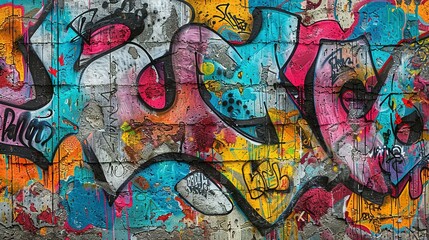 Obraz premium Colorful Graffiti Art on Weathered Concrete: A Seamless Urban Pattern