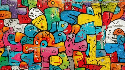 Obraz premium Colorful Graffiti Art on Weathered Concrete: A Seamless Urban Pattern