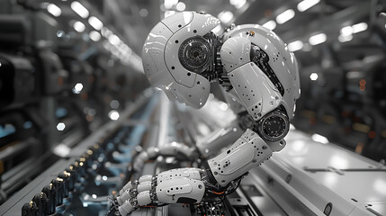 Fototapeta premium Robot Creating on Empty Canvas: Advanced Automation Solutions