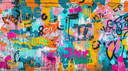 Urban Graffiti Art: Vibrant, Seamless Pattern on Weathered Wall
