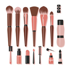 Obraz premium vector illustrations for collection brushes for beauty accessories with different colors 