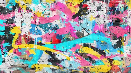 Fototapeta premium Urban Graffiti Art: Vibrant, Seamless Pattern on Weathered Wall