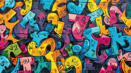 Obraz premium Seamless Pattern of Urban Graffiti on Weathered Concrete Wall