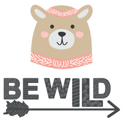 Cute face of an animal with lettering. Scandinavian style and pastel palette. baby posters, cards, clothes, childrens rooms