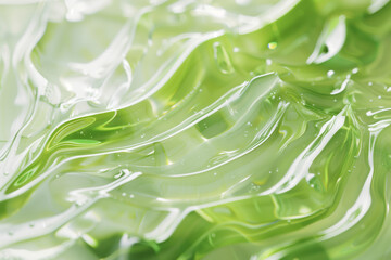 Close up of a transparent green aloe gel texture