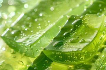 Close up of a transparent green aloe cream texture