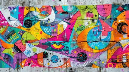 Obraz premium Vibrant Seamless Pattern of Colorful Graffiti on Weathered Concrete Wall