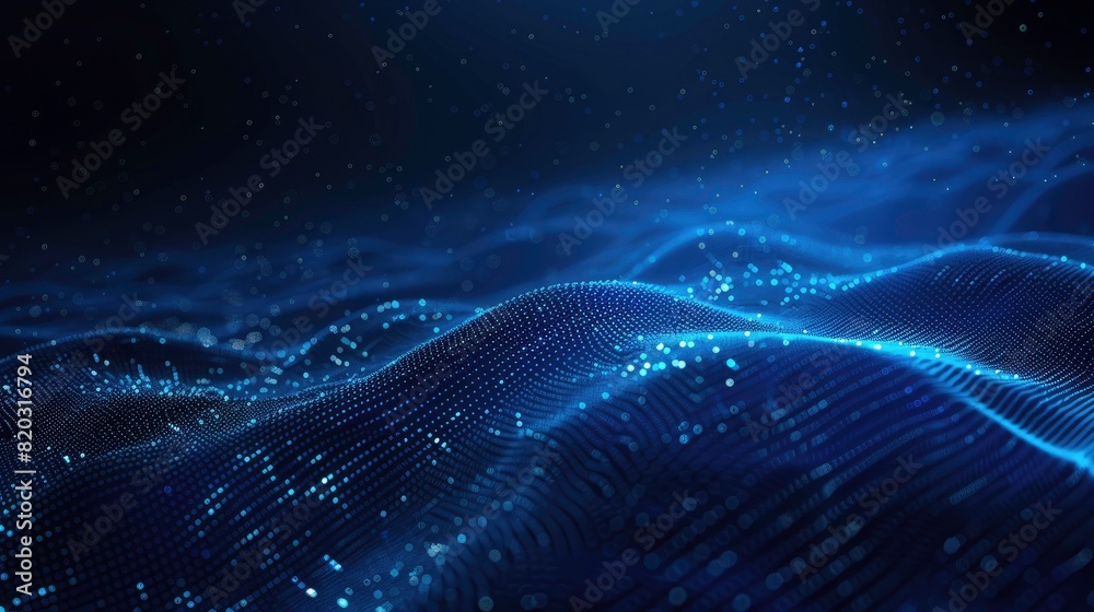 Wall mural abstract dark blue technical background. technology background with line and dot particles surface. 