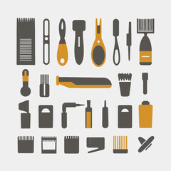 vector illustrations for collection brushes for beauty accessories with different colors
